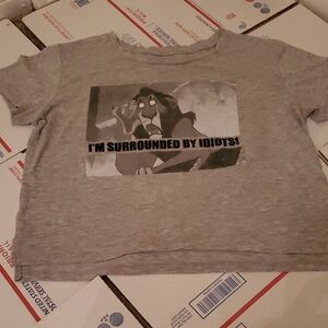 Disney Villians Women's Medium Grey Graphic Crop Top T-shirt